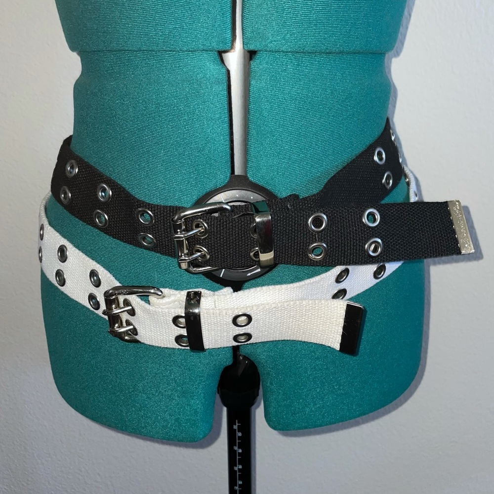 Black And White Pair Grommet Belts